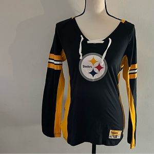 Pittsburgh Steelers NFL Women's Lace Up T-Shirt Size M